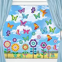 Adhesivos de Ventana de Primavera de Gran Tamaño Calcomanías de Ventana de Mariposas Flores Pegatinas de Anticolisión…